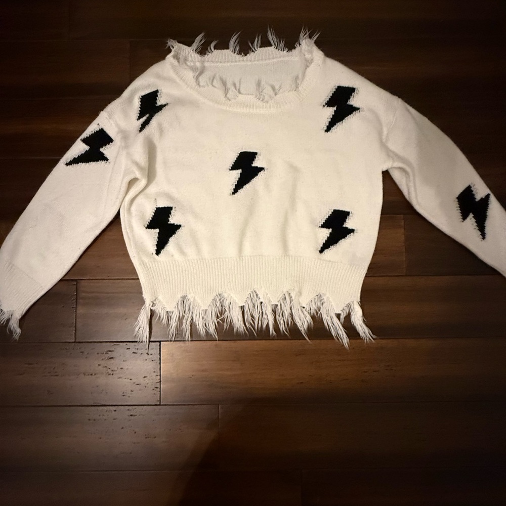 Shein Lightning Bolt Distressed Sweater - Size Medium